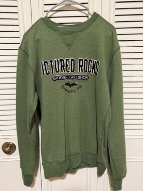 Signature Olive Green Crewneck Sweatshirt with National Lakeshore Emblem